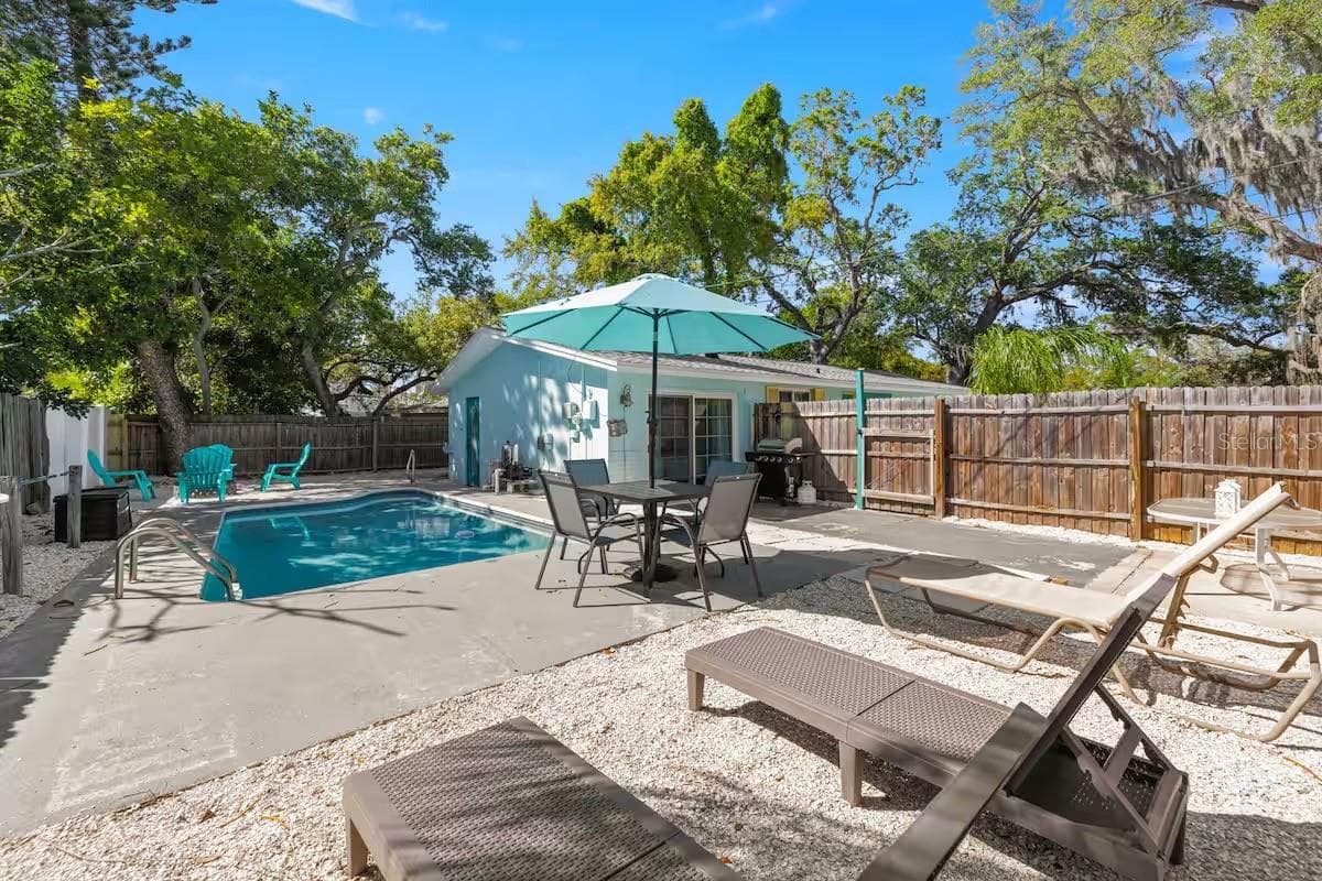 Plenty of room to spread out around the pool, with dedicated areas for dining, grilling, lounging, and enjoying the Florida sunshine. - 201 SOUTH ST, PALM HARBOR