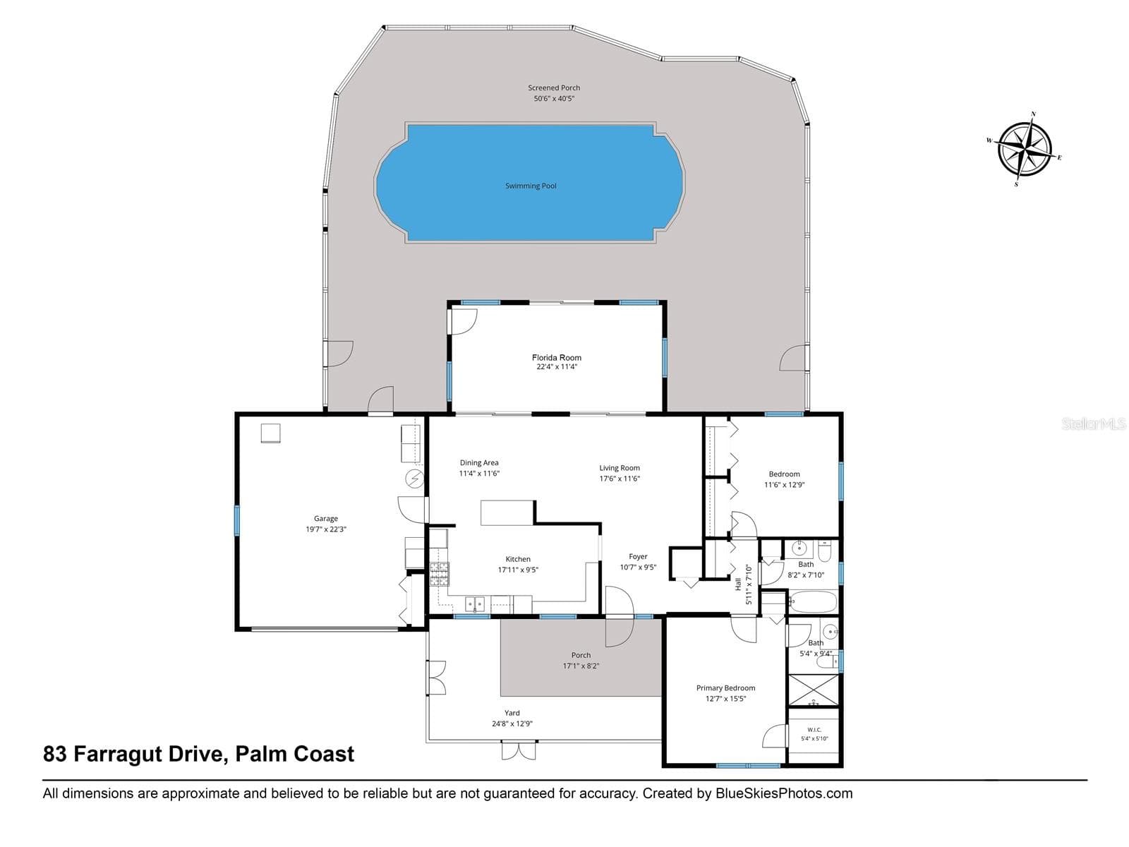 Home layout with added area of the small courtyard entry and lanai/pool area - 83 FARRAGUT DR, PALM COAST