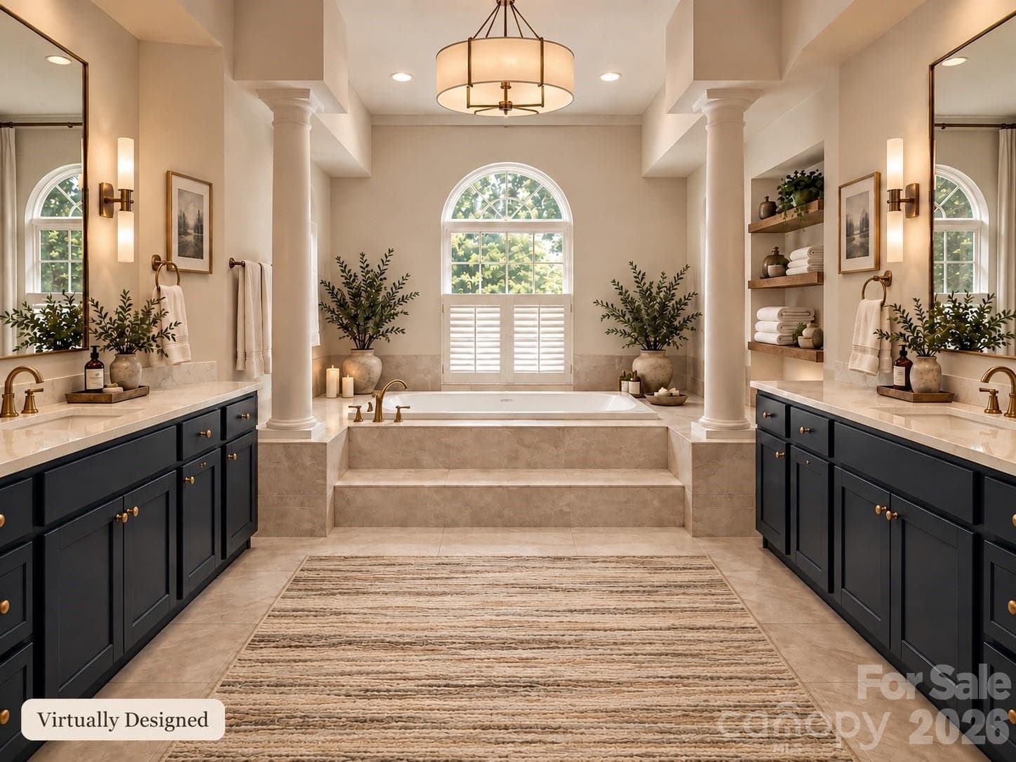 Virtually Staged Primary Bathroom using rich colors to make the room feel luxurious. - 6213 Savannah Grace Lane, Huntersville