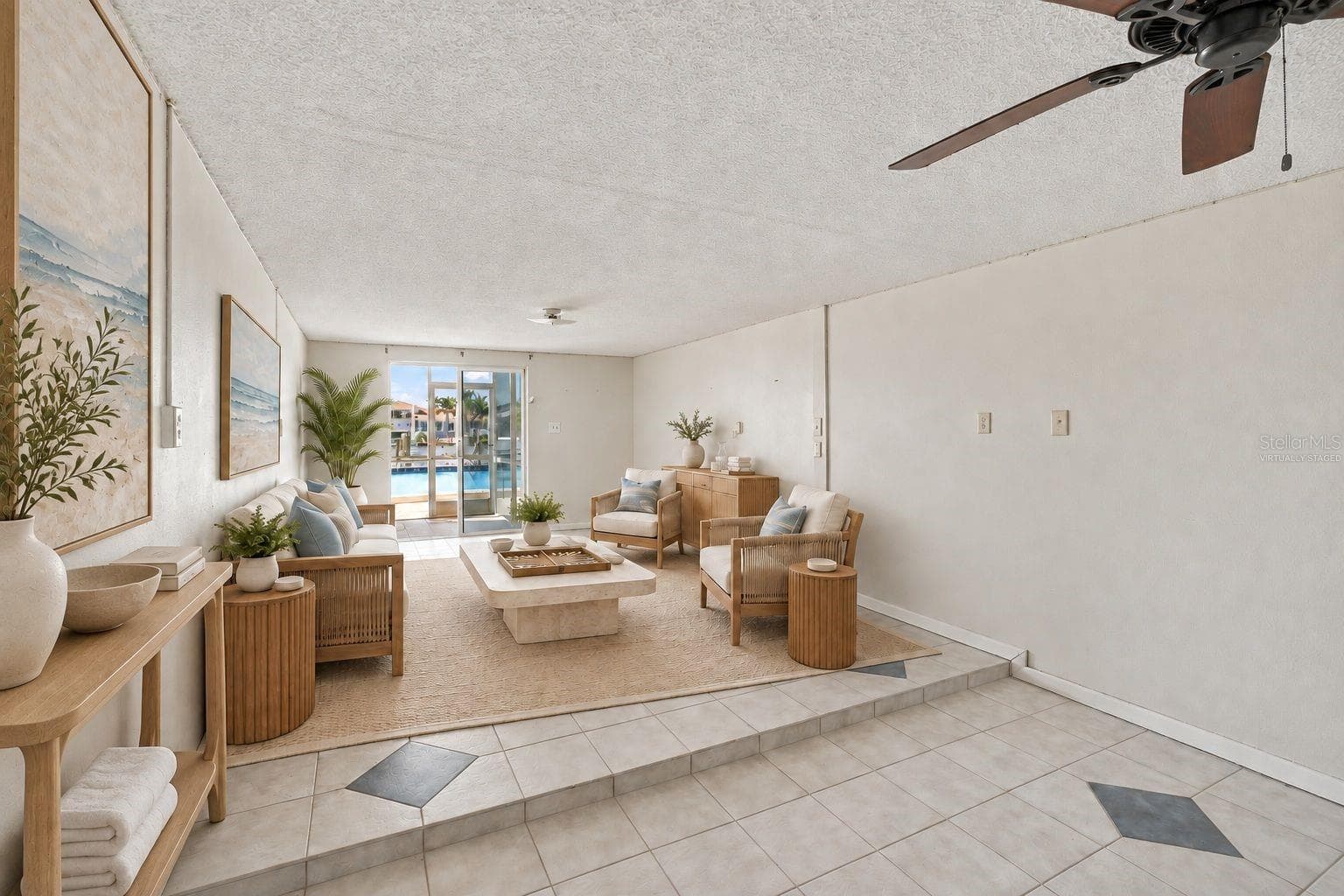 Virtually staged Lounge - 544 PINELLAS BAYWAY S #F8, TIERRA VERDE