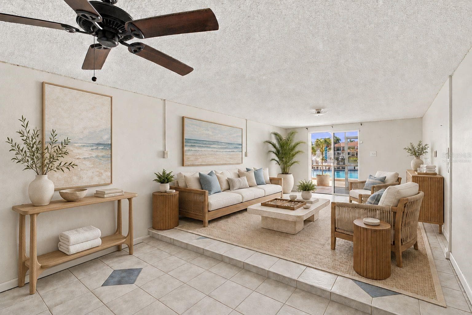 Virtually staged Lounge - 544 PINELLAS BAYWAY S #F8, TIERRA VERDE