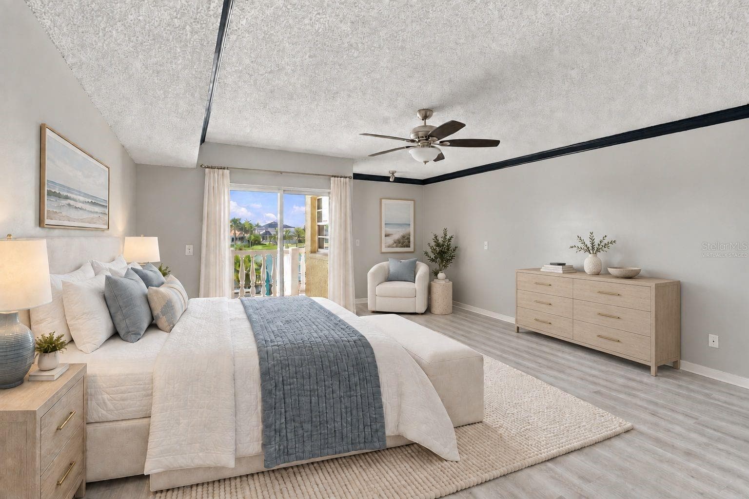 Primary bedroom virtually staged - 544 PINELLAS BAYWAY S #F8, TIERRA VERDE