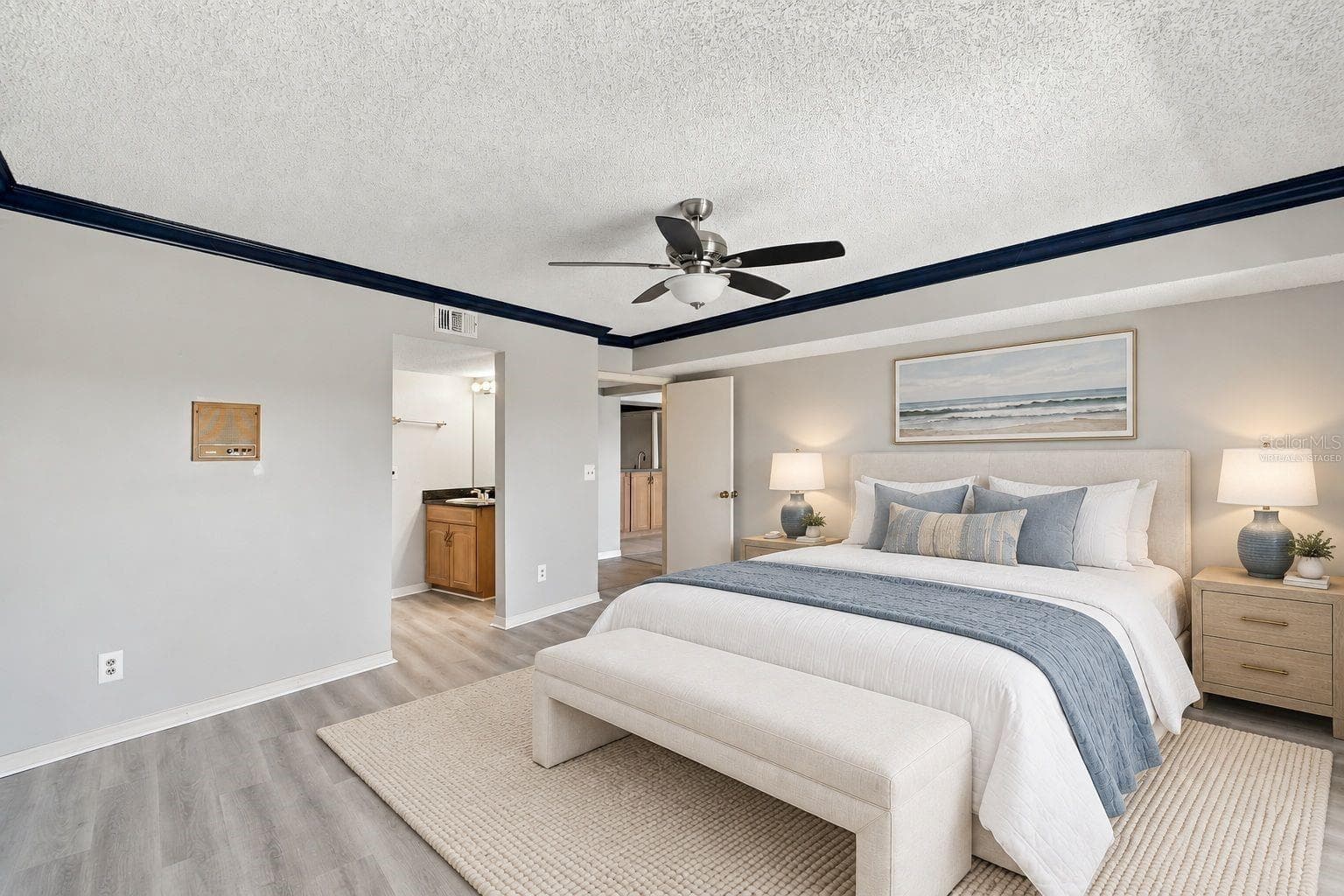 Primary bedroom virtually staged - 544 PINELLAS BAYWAY S #F8, TIERRA VERDE