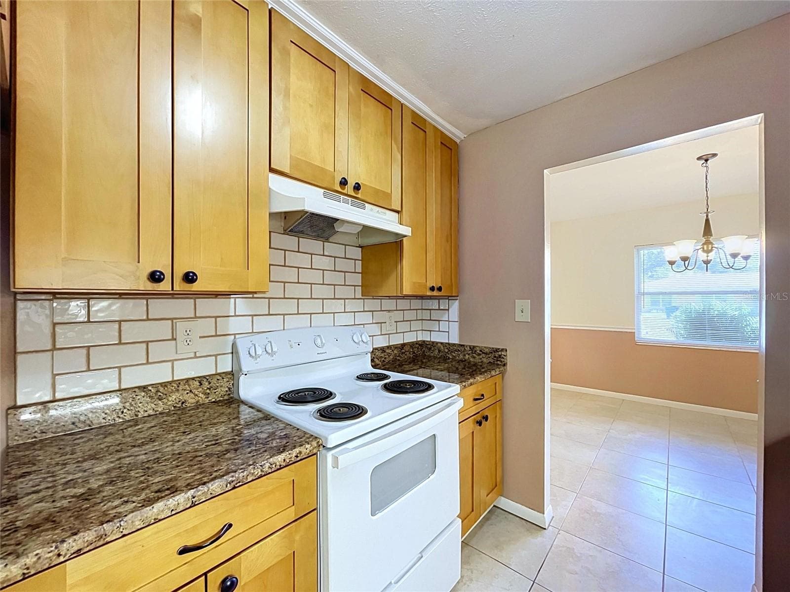 Kitchen stove, wood cabinets, granite countertops, tile backsplash - 903 TANGELO PLACE PL, BRANDON