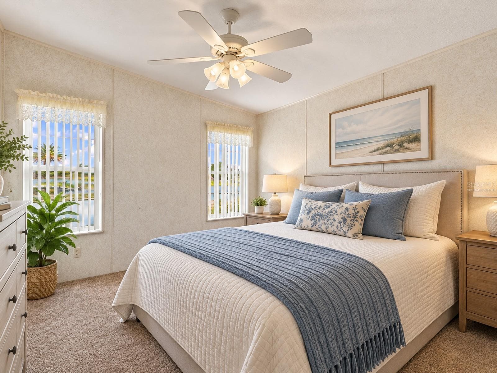Virtually staged for visualization purposes -Primary Bedroom overlooking the water! - 59 BEAVERKILL DR, LAKE WALES