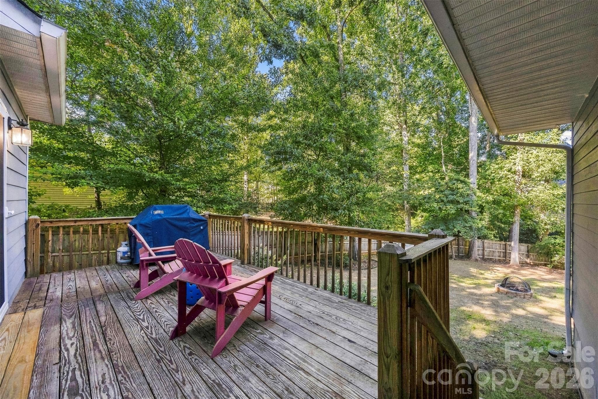 Backyard deck with stairs to the yard - 109 Fulton Farms Lane, Mooresville