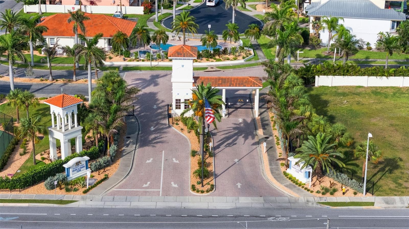 Aerial view of resident gated fob entry with 24 hour guard securing the premises - 17717 GULF BLVD #604, REDINGTON SHORES