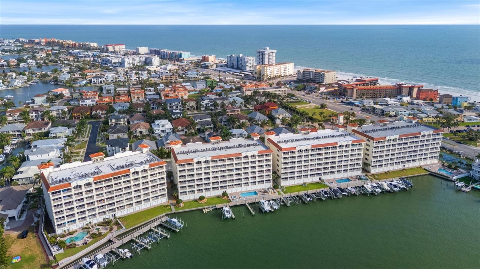 Aerial view of all 4 condo building inside RSYTC ! All with water views - 17717 GULF BLVD #604, REDINGTON SHORES