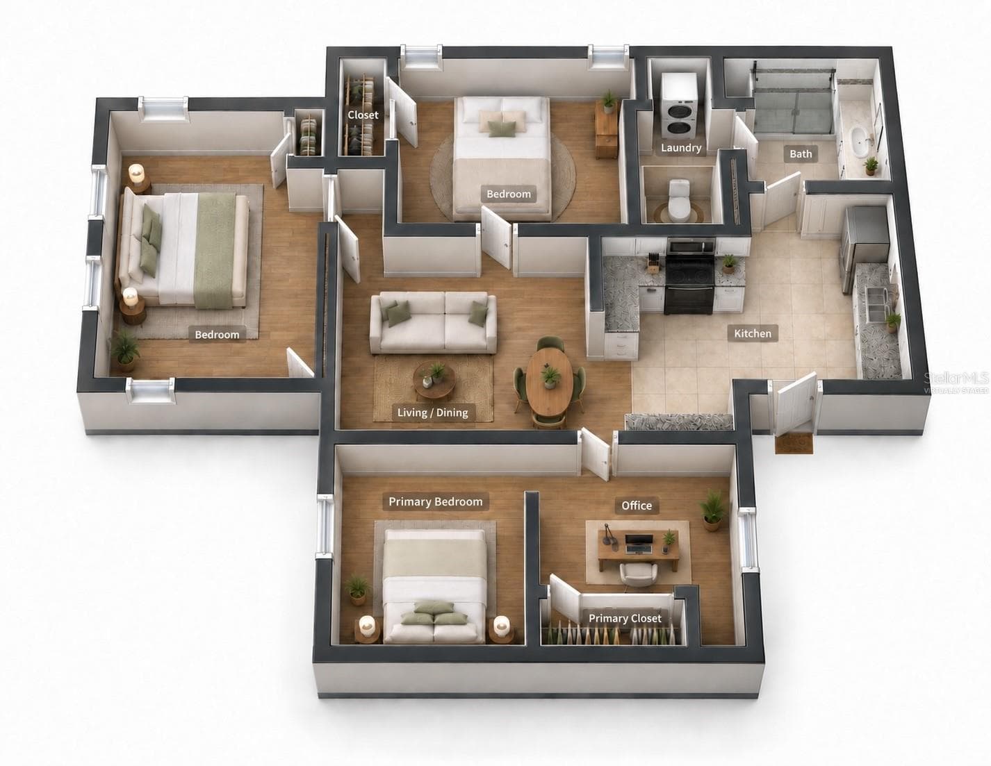 3D virtually staged floor plan for back home - 1751 29TH AVE N, ST PETERSBURG