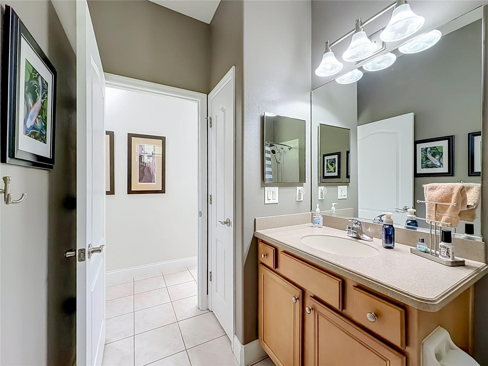 Guest bathroom vanity with wood cabinetry and mirror - 2452 W ARBUTUS DR, CITRUS SPRINGS