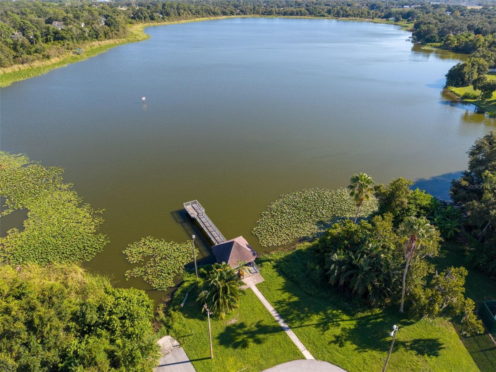 Dock with Water Access: Private lake access for fishing, non-motorized boating, a boat ramp, and a water-view dock. - 3992 ORCHARD HILL CIR, PALM HARBOR