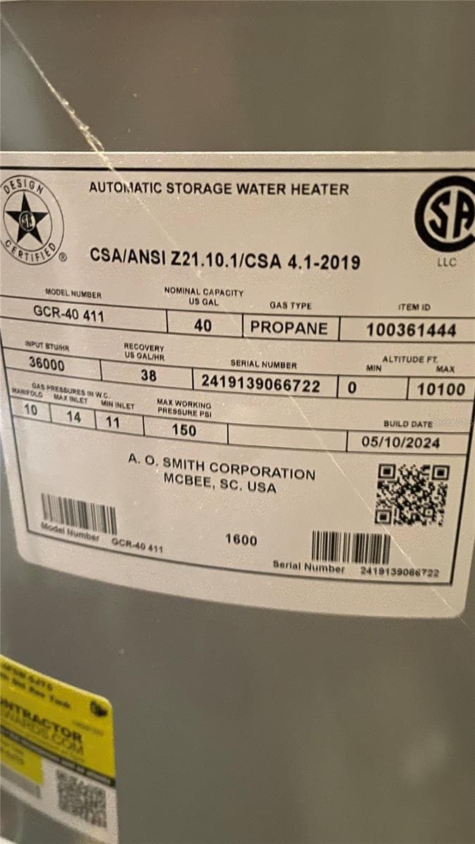 Data Gas Hot Water Heater - 21004 NEGRIL CT, LUTZ