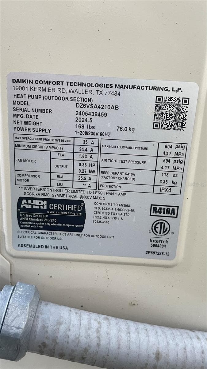 Daikin lable - 21004 NEGRIL CT, LUTZ