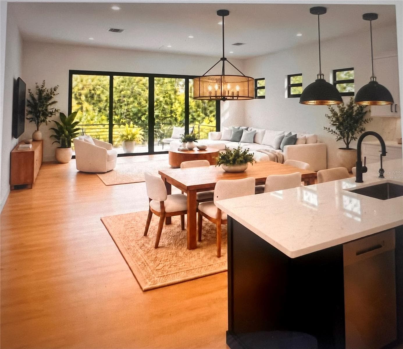 Virtually Staged Living, Dining and Kitchen - 4705 W KNIGHTS AVE, TAMPA