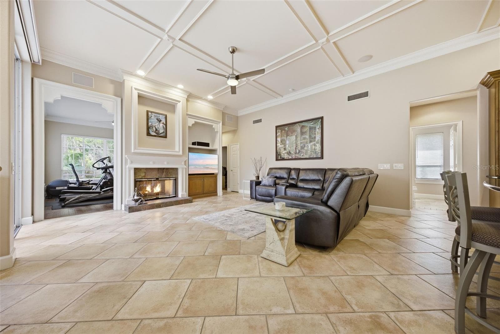 Family room with wood burning fireplace - 2887 GREY OAKS BLVD, TARPON SPRINGS