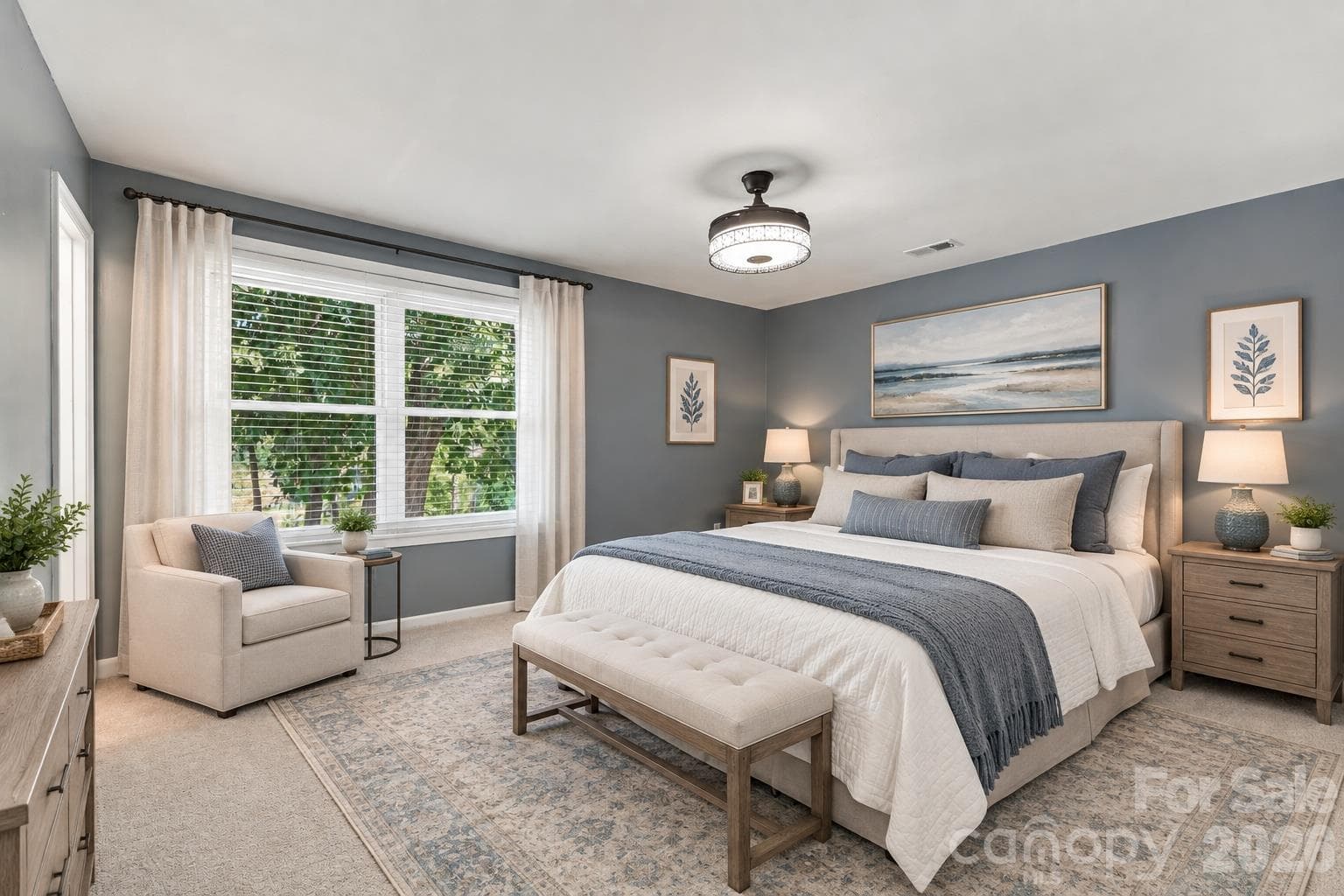 Virtually staged main floor primary bed/ bath - new carpet - 9071 Tulagi Court, Tega Cay
