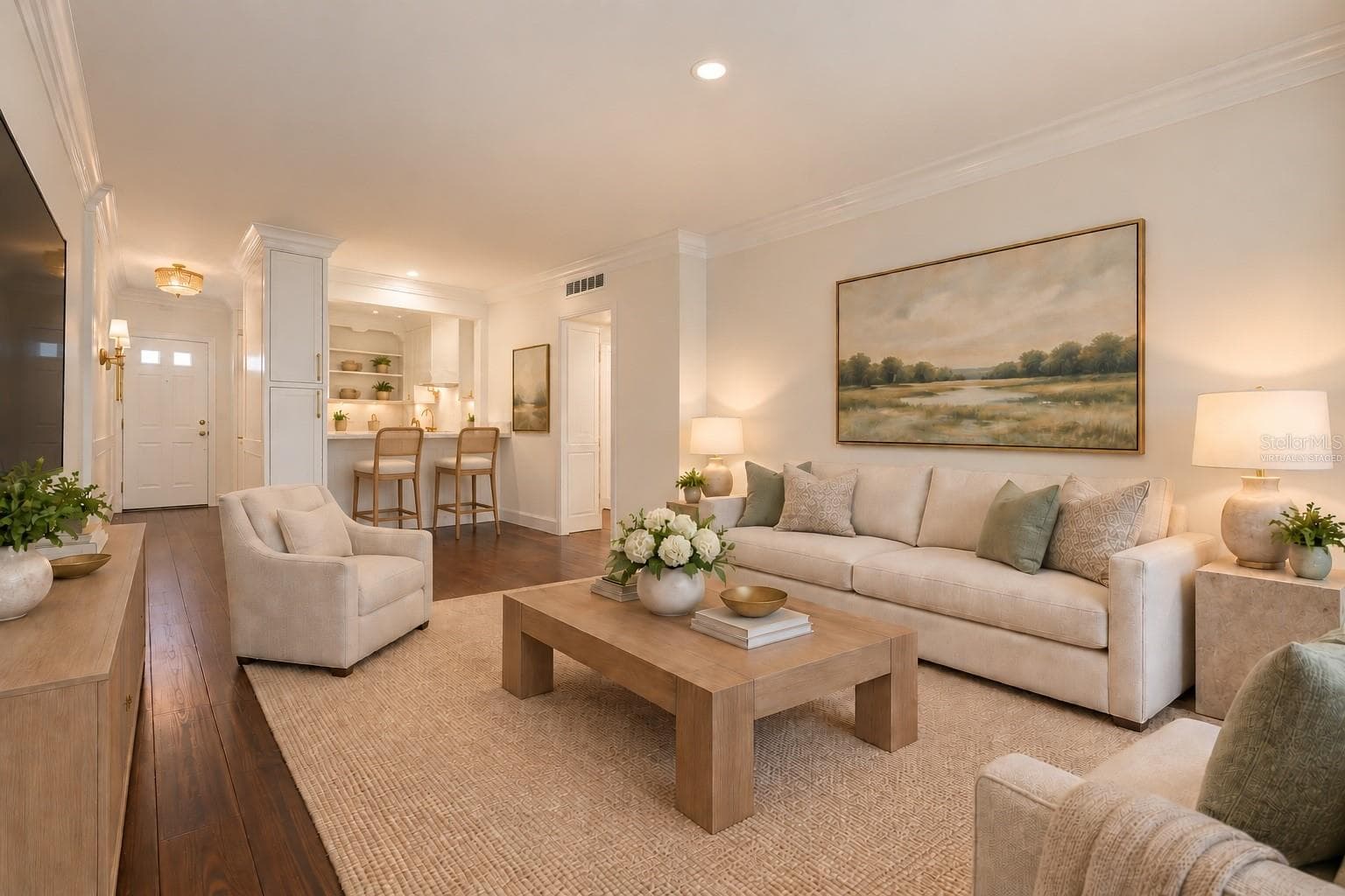 Living room into kitchen *virtually staged - 640 N PARK AVE #3, WINTER PARK