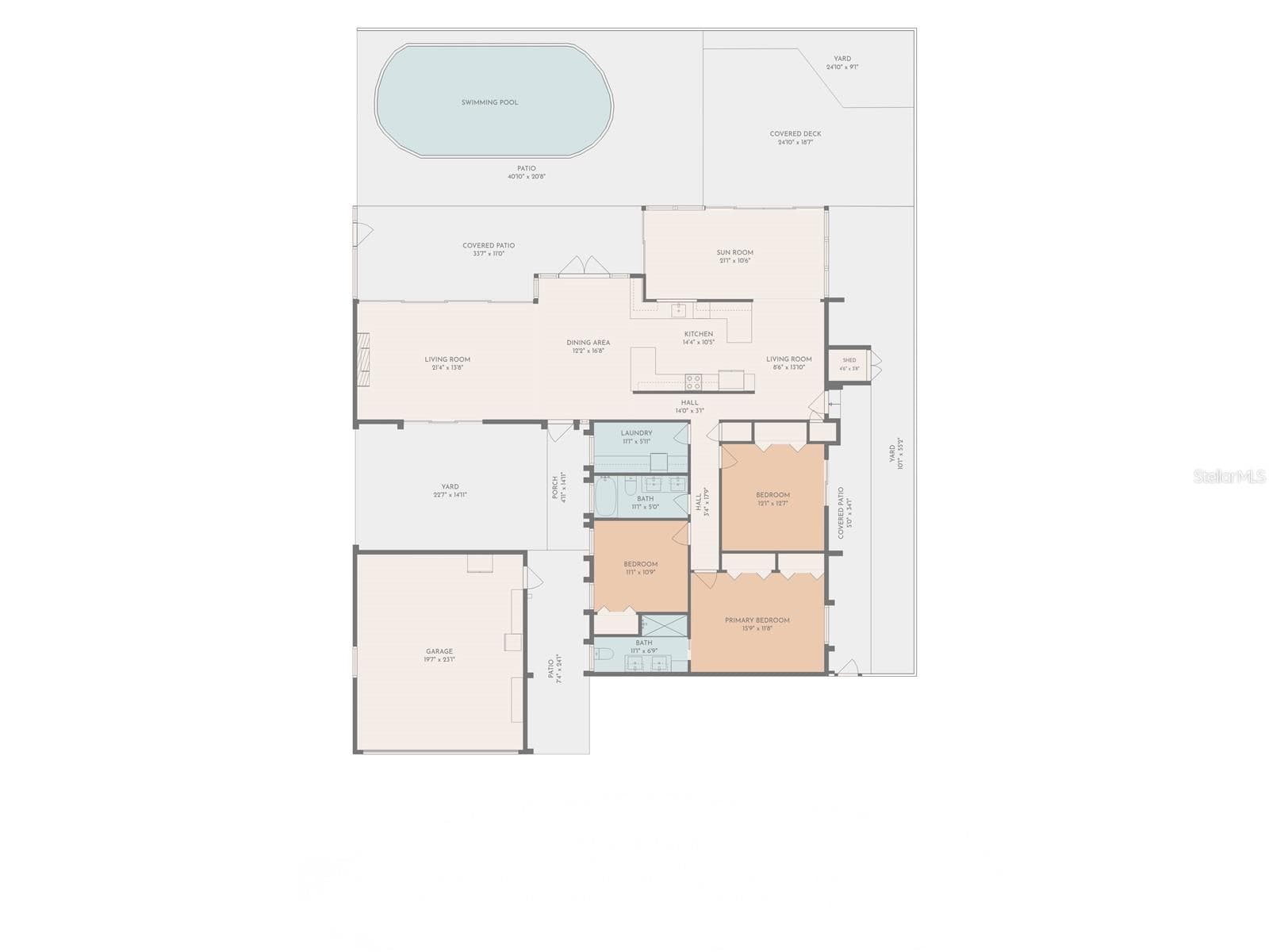 Floor plan with approximate measurements. - 1114 2ND AVE S, TIERRA VERDE