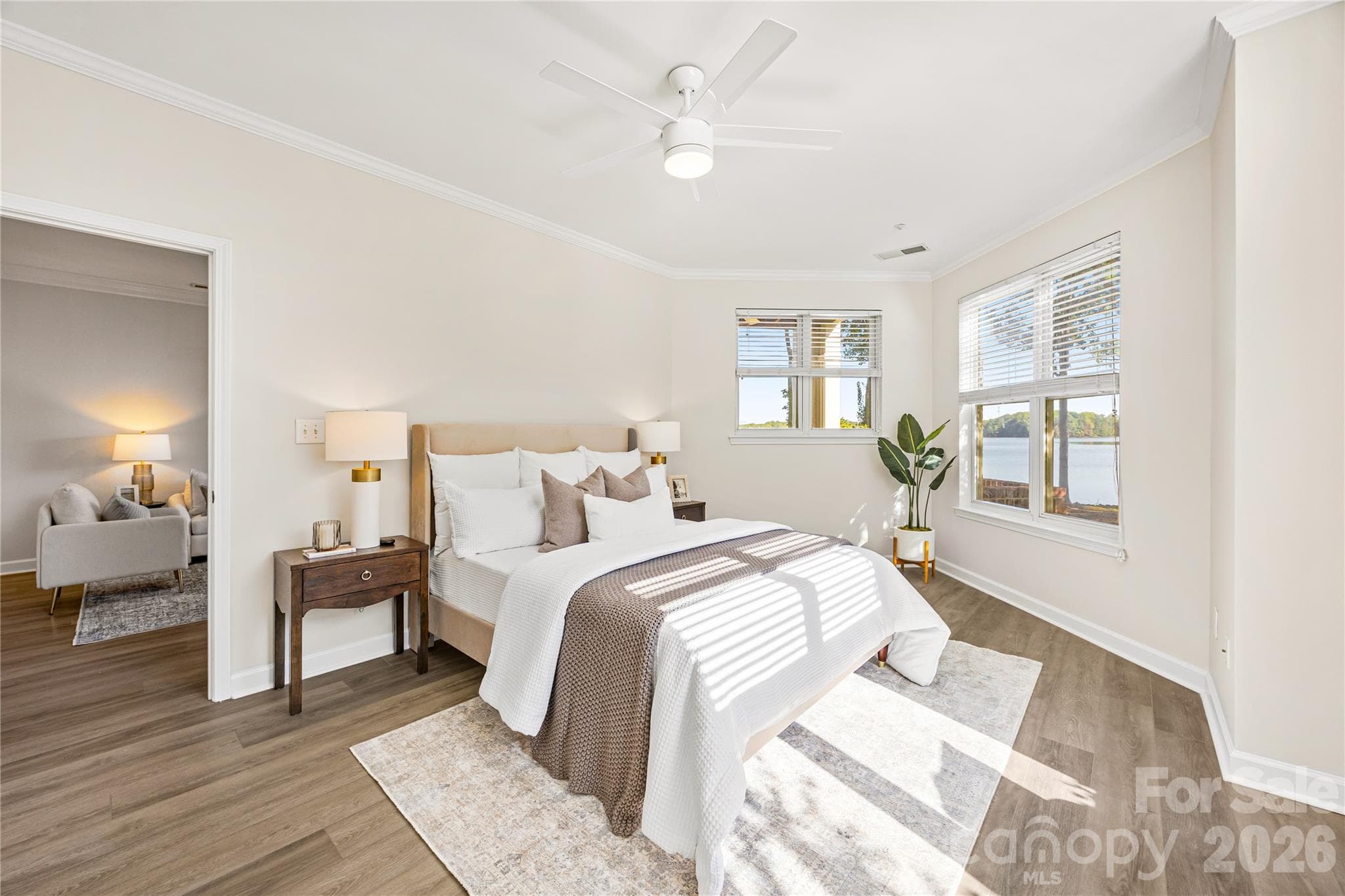 Primary bedroom with multiple water views! - 915 Northeast Drive, Davidson