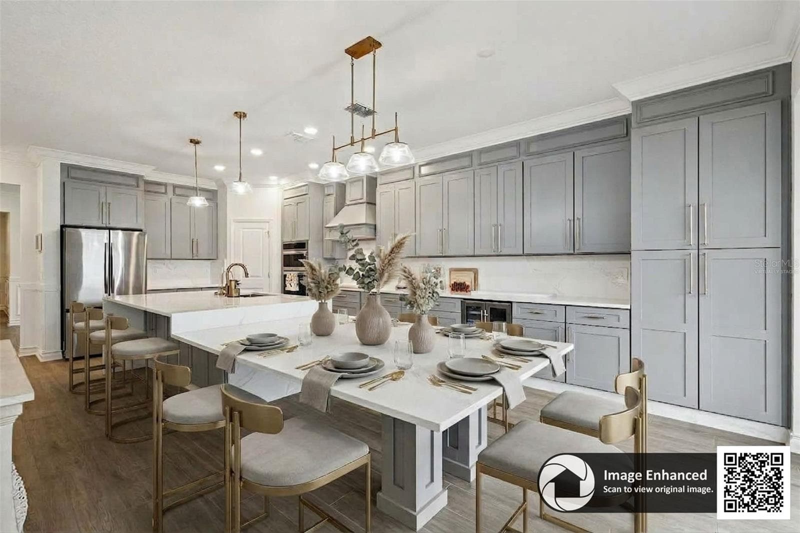 Virtually staged kitchen island with custom high and low seating - 6175 SHAVASANA RD RD, CLERMONT