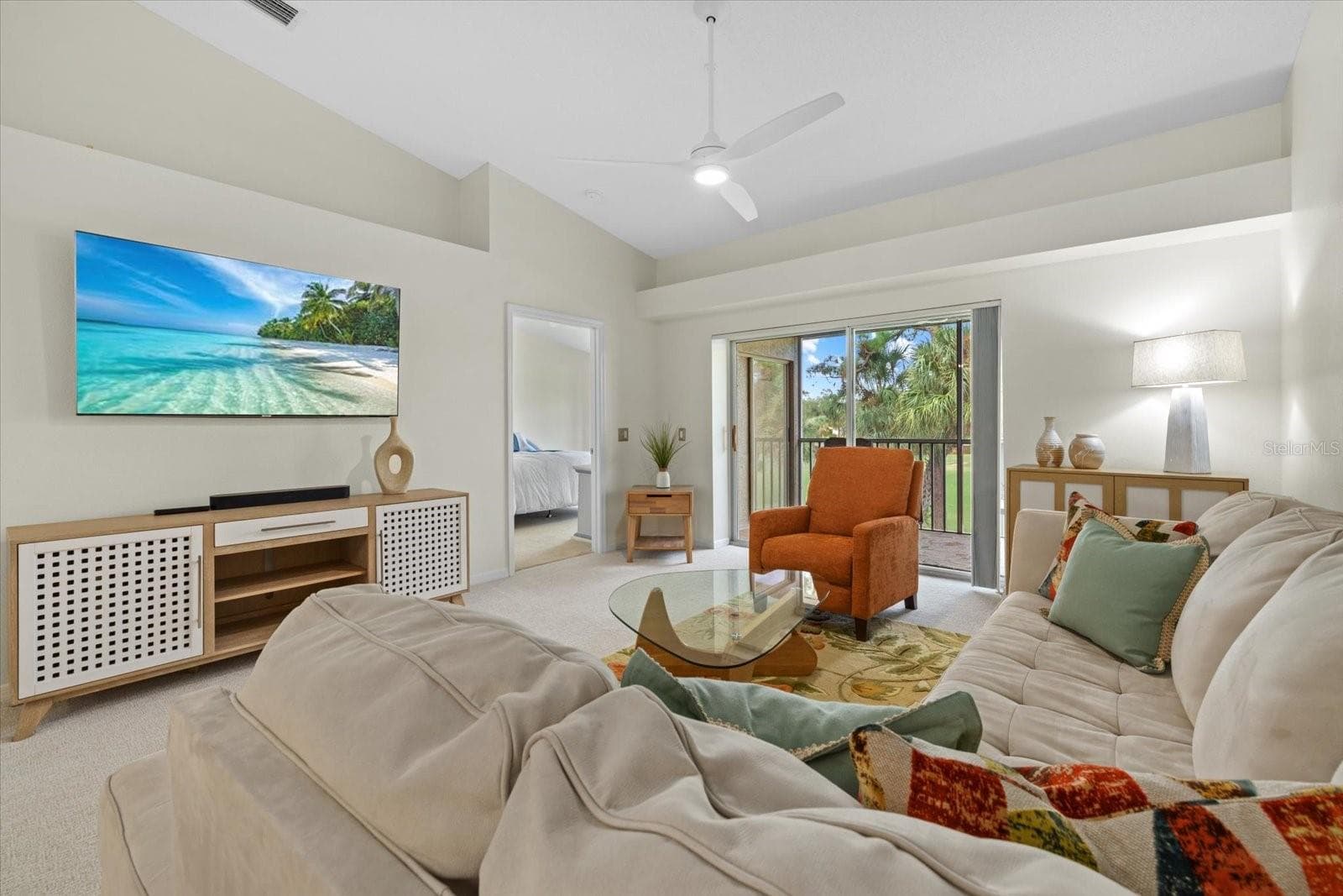 Living Room with Sliders to the Screened Lanai - 9580 HIGH GATE DR #1822, SARASOTA