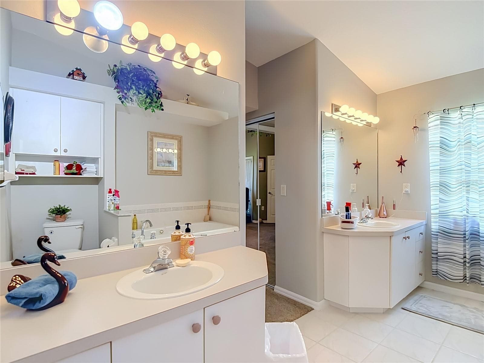 The primary bathroom has 2 seperate vanities with large mirrors to assist you with your personal needs with out banging into one another. - 13424 NORMAN CIR, HUDSON