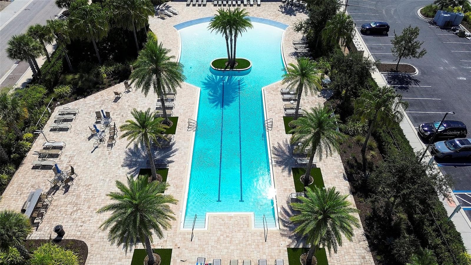 Aerial view of the pool with swim lanes - 12207 TRAILHEAD DR, BRADENTON