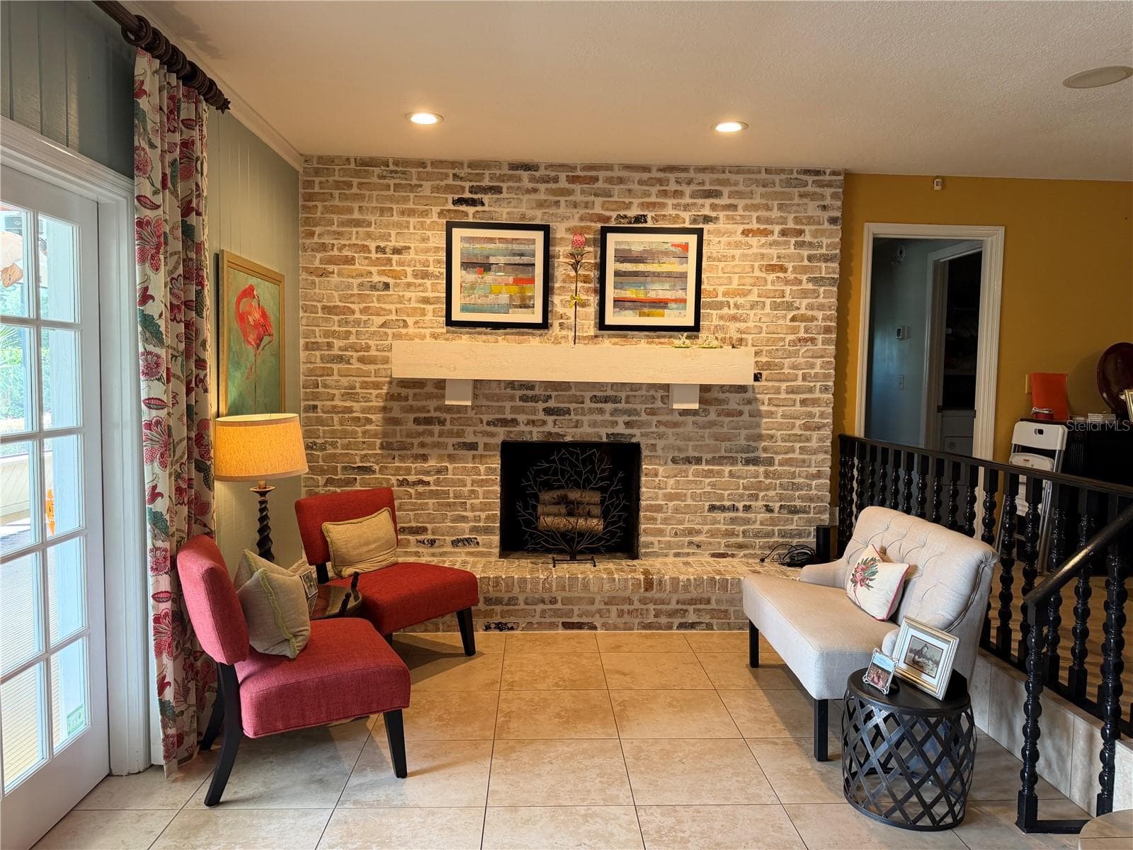 Brick fireplace in family room - 1114 WALD RD, ORLANDO
