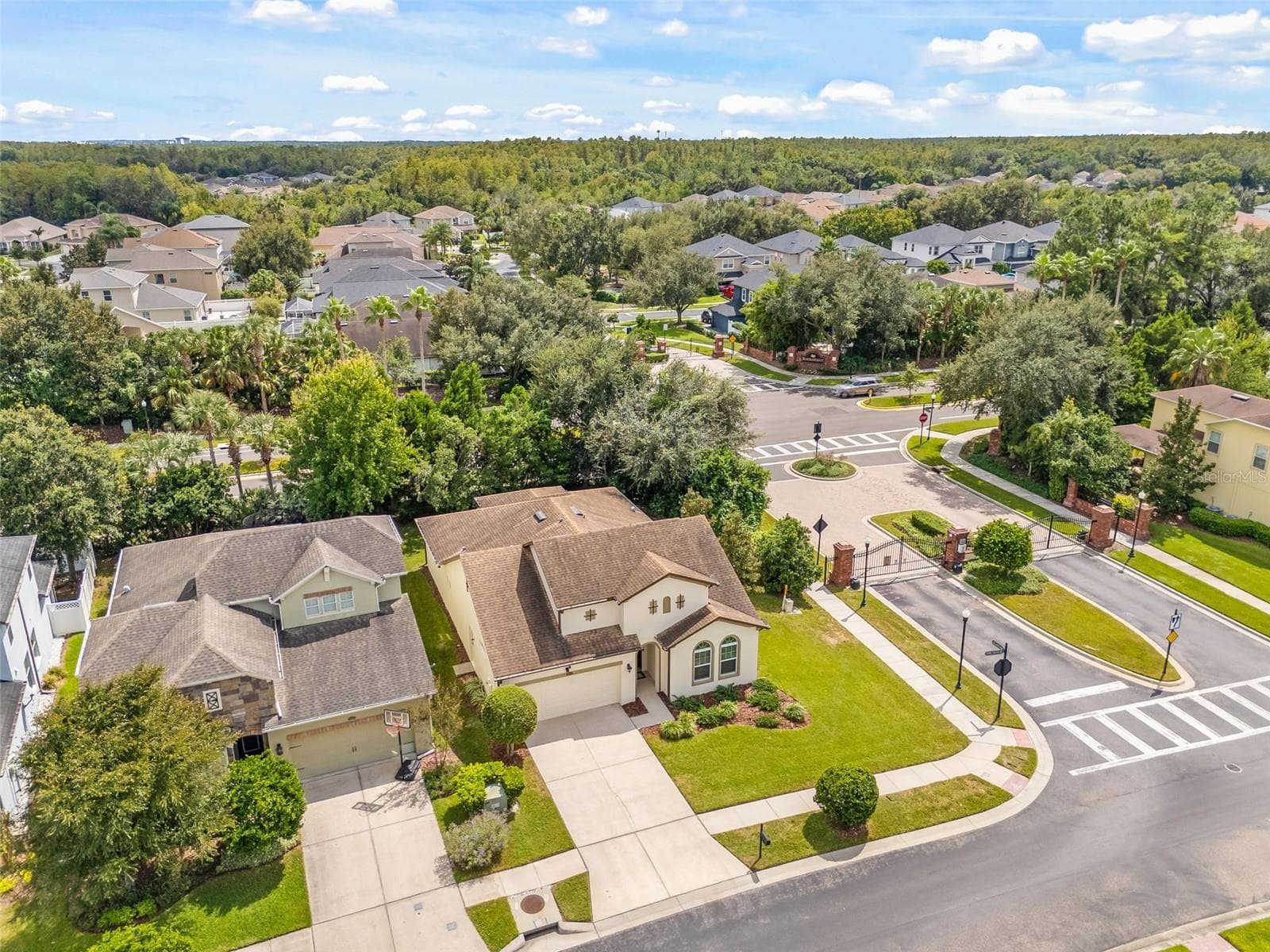 Aerial left corner and entrance - 4432 VERMILLION SKY DR, WESLEY CHAPEL