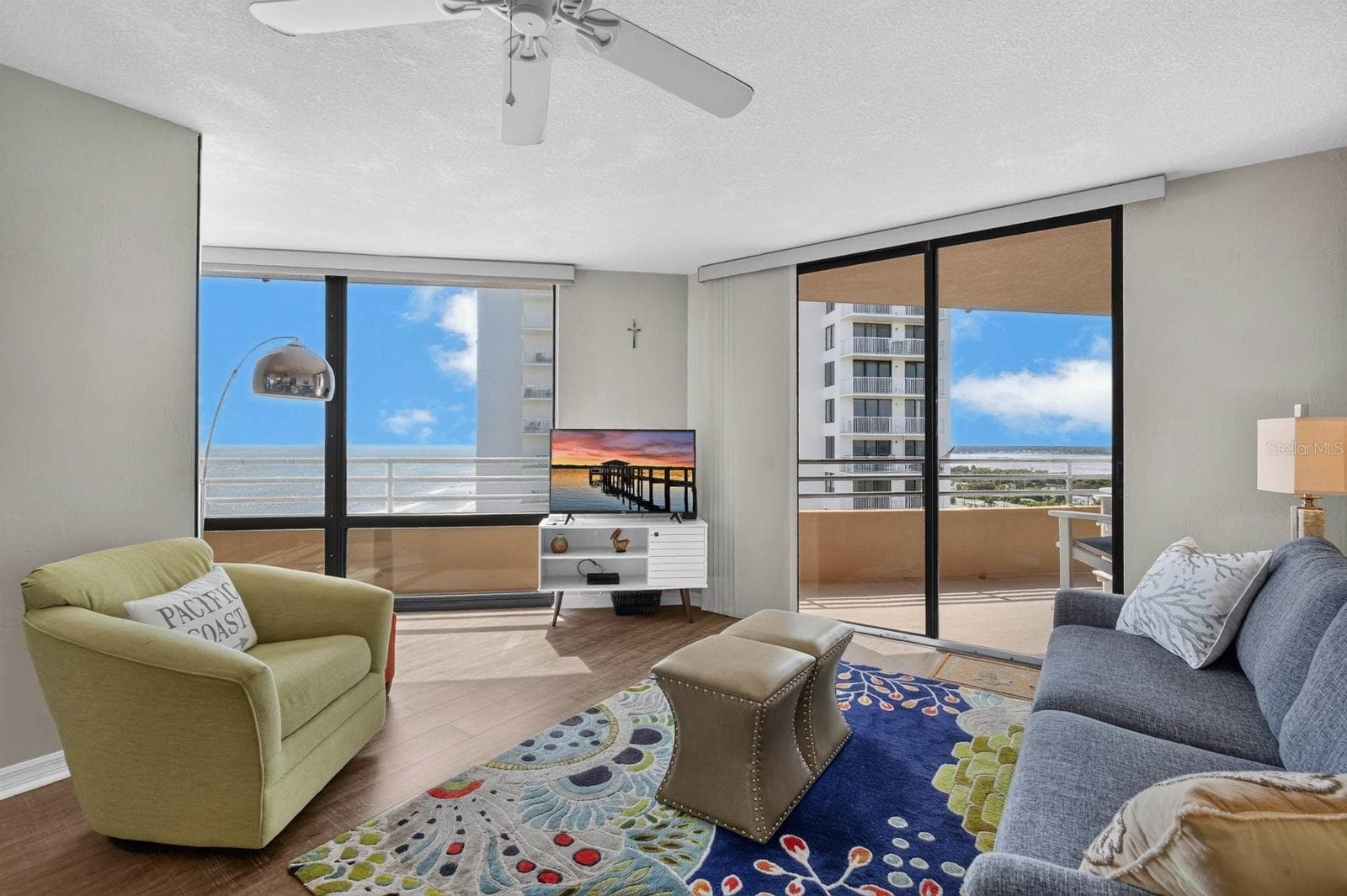 Living room facing left Ocean and Right Halifax river - 3023 S ATLANTIC AVE #1106, DAYTONA BEACH SHORES