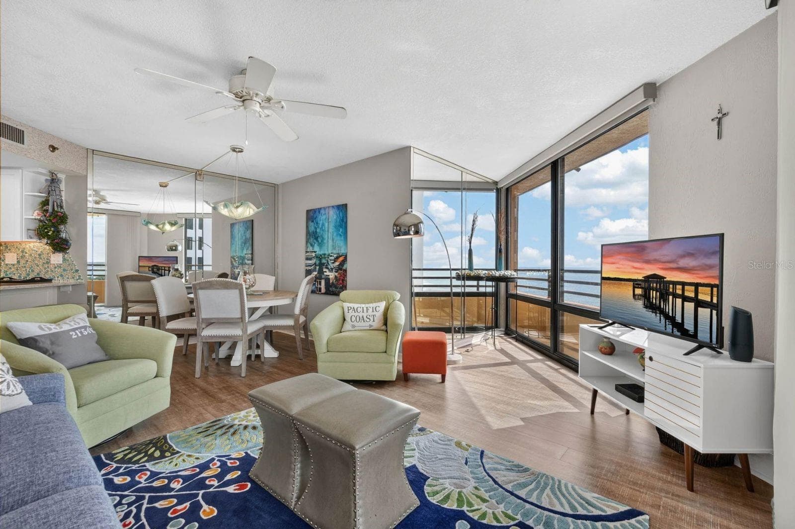 Living room facing dining room and ocean view - 3023 S ATLANTIC AVE #1106, DAYTONA BEACH SHORES