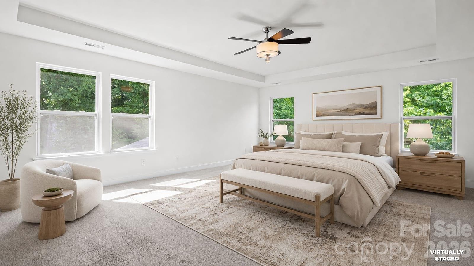 Virtually staged primary bedroom - 7235 Barefoot Forest Drive, Charlotte