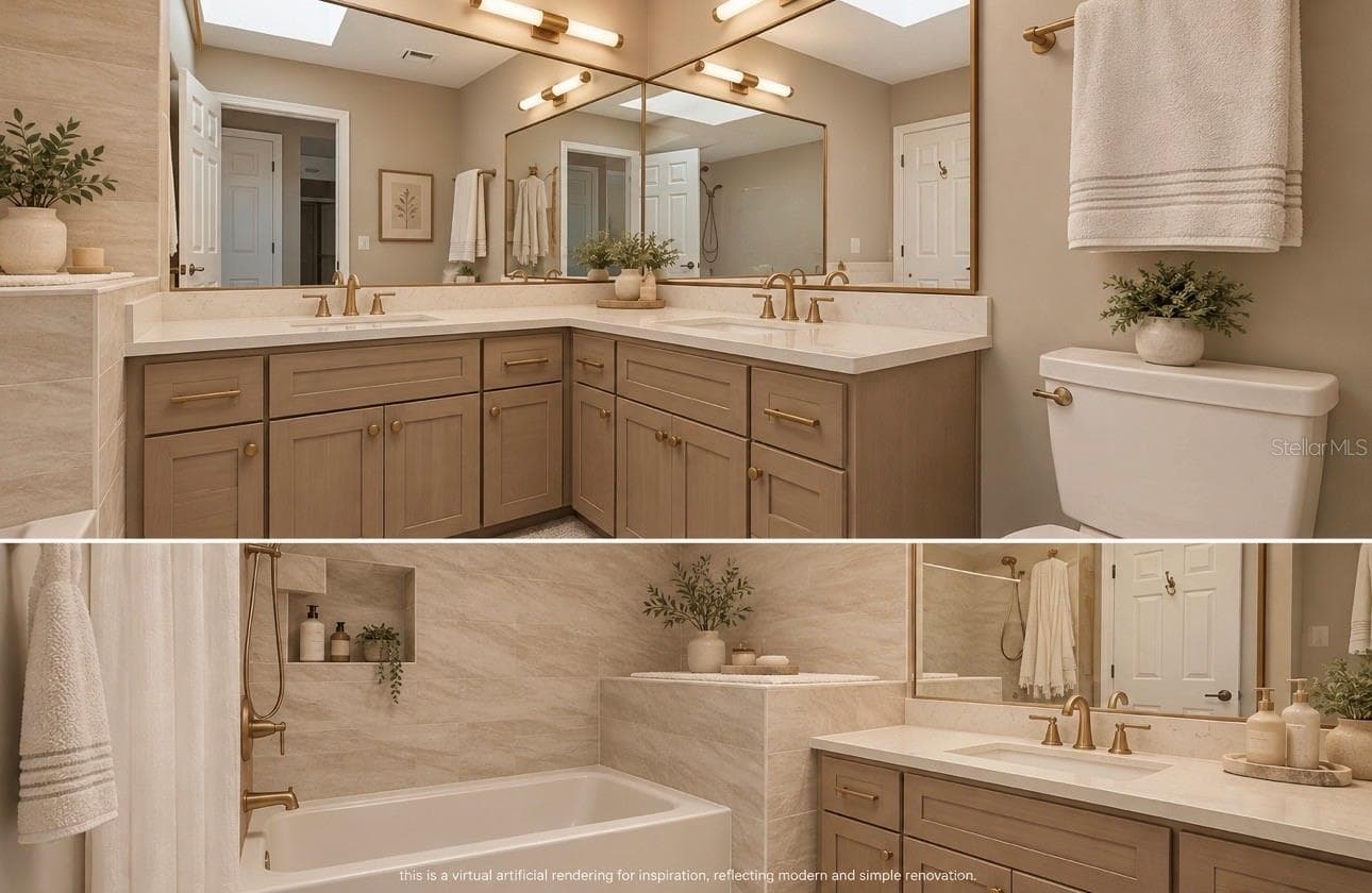 VIRTUAL ARTIFICIAL RENDERING OF INSPIRATION RENOVATION ON THE UPSTAIRS BATHROOM FOR BEDROOMS 1-2. - 6244 SPOONBILL DR, NEW PORT RICHEY
