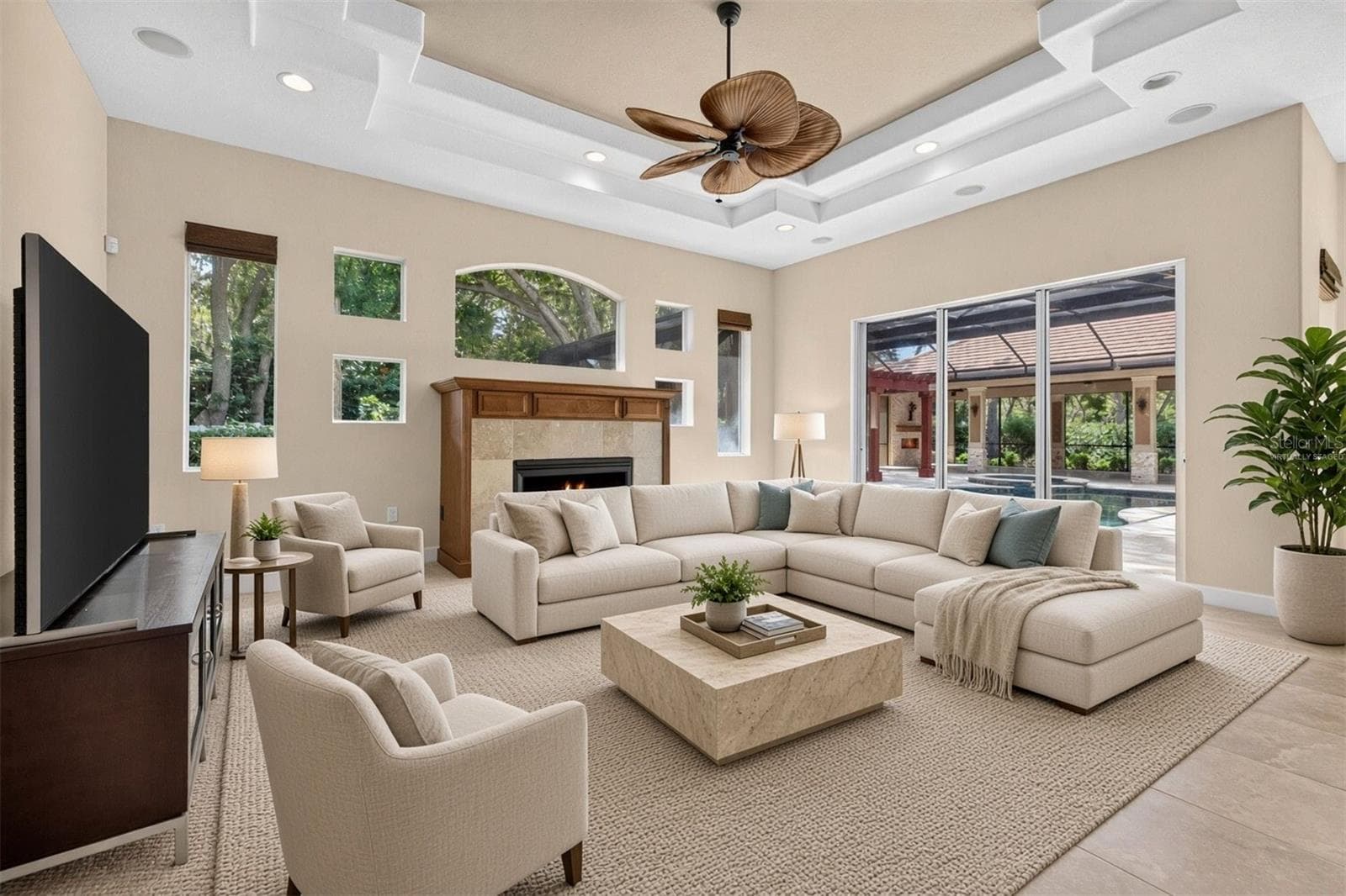 Virtually staged family room option 2 - 1516 CANOPY OAKS BLVD, PALM HARBOR