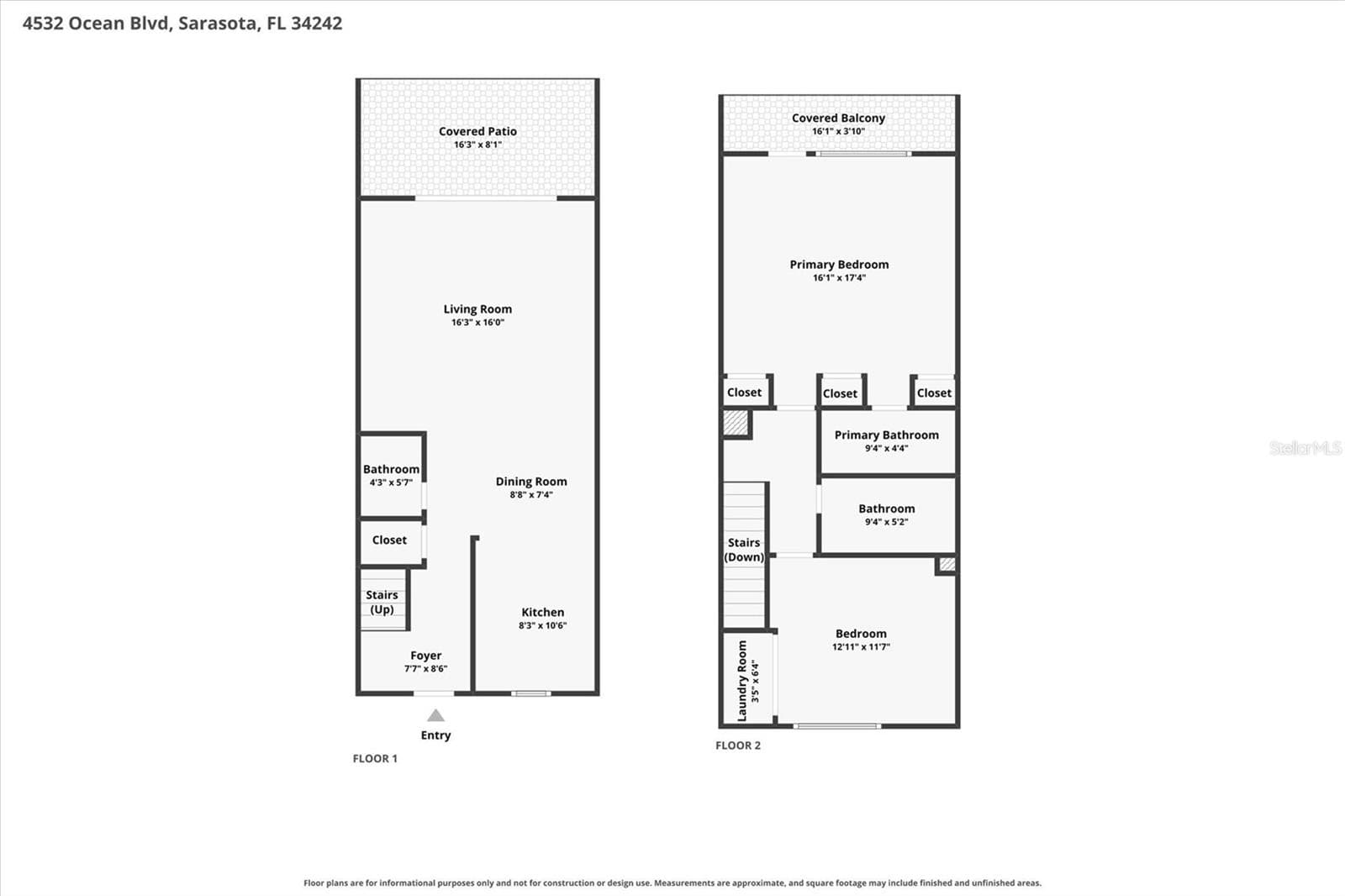 Floor Plan; first and second floors - 4532 OCEAN BLVD #209, SARASOTA