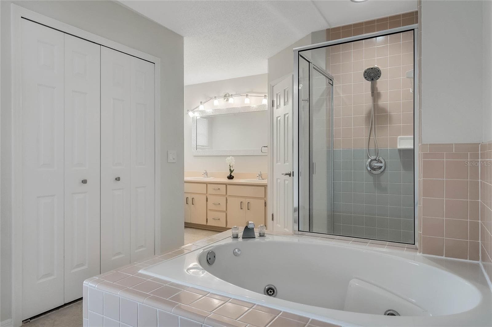 Tub and shower in the primary bathroom - 8235 AMBROSE COVE WAY, ORLANDO