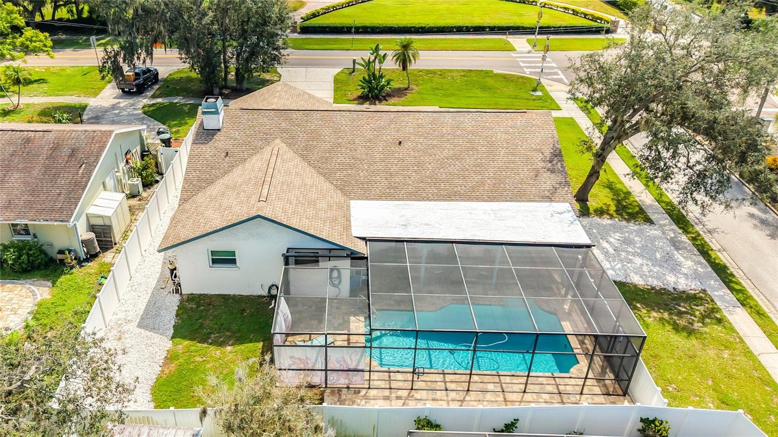 Aerial of Rear Yard, Outdoor Living Space, and Pool - 3314 ENTERPRISE RD E, SAFETY HARBOR