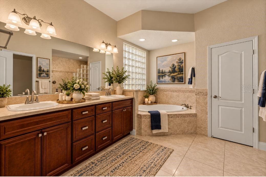 Master bathroom virtually staged Dual Vanities. - 1126 MIONA SHORES DR, THE VILLAGES