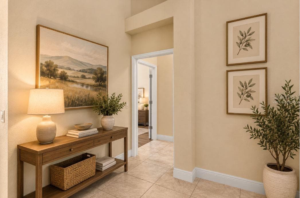 Virtually staged Hallway Leading to Guest Bedrooms and Home Office. - 1126 MIONA SHORES DR, THE VILLAGES
