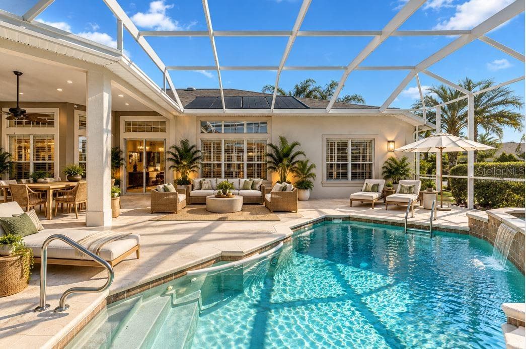 Virtually staged Salt water pool with Miona shore lake view. - 1126 MIONA SHORES DR, THE VILLAGES
