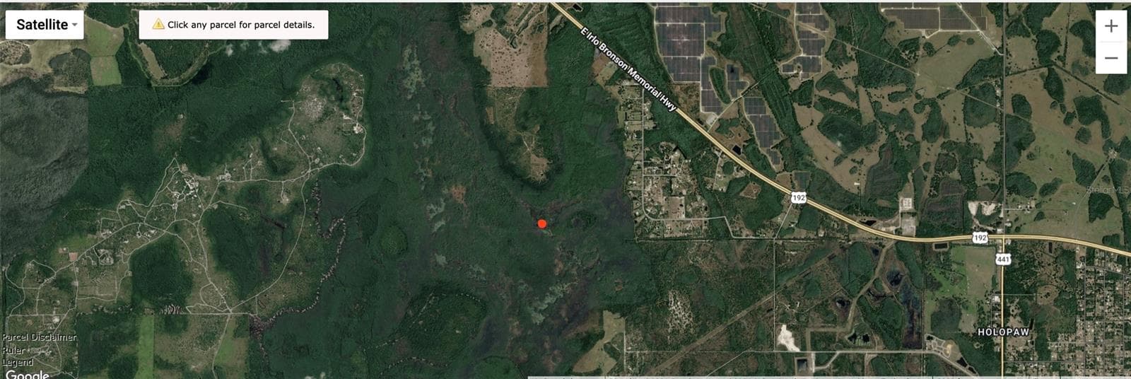 The red dot indicates the location of the lot - HOLOPAW GROVES RD, ST CLOUD