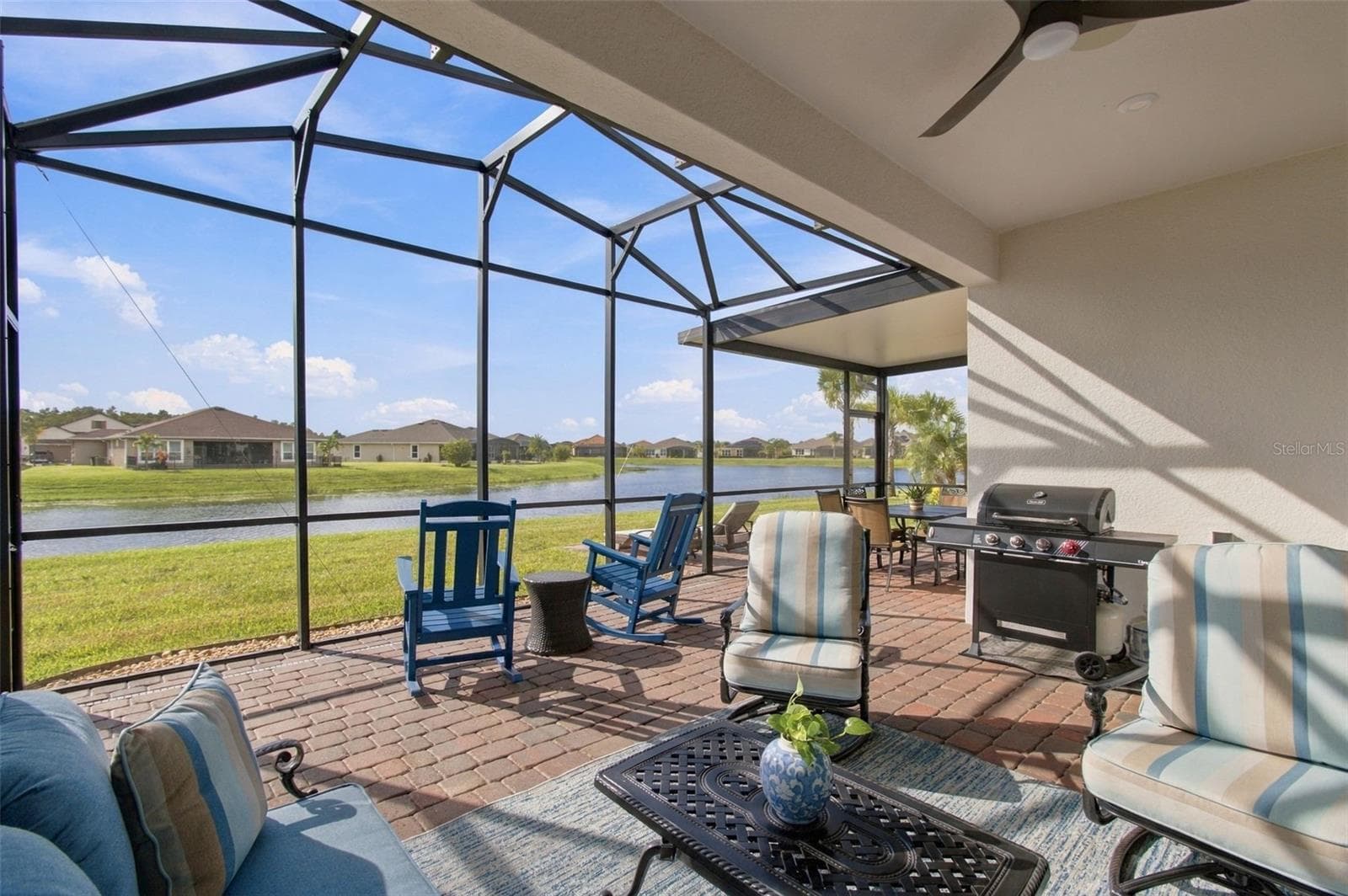 Partially Covererd Lanai: Wide Pond view from Lanai - 4085 VIA TOLEDO CT, POINCIANA