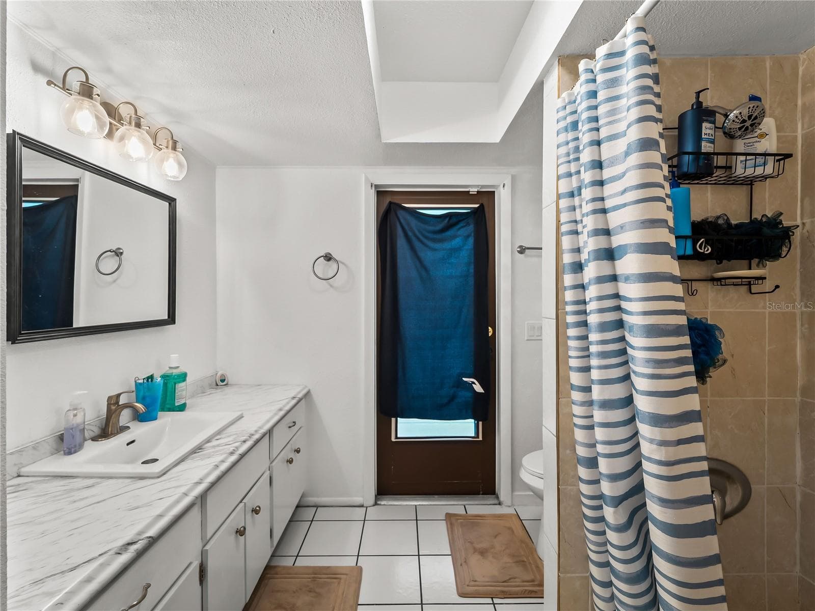 Guest bath looking from the entry at the door to the pool deck. - 20343 RUTHERFORD AVE, PORT CHARLOTTE