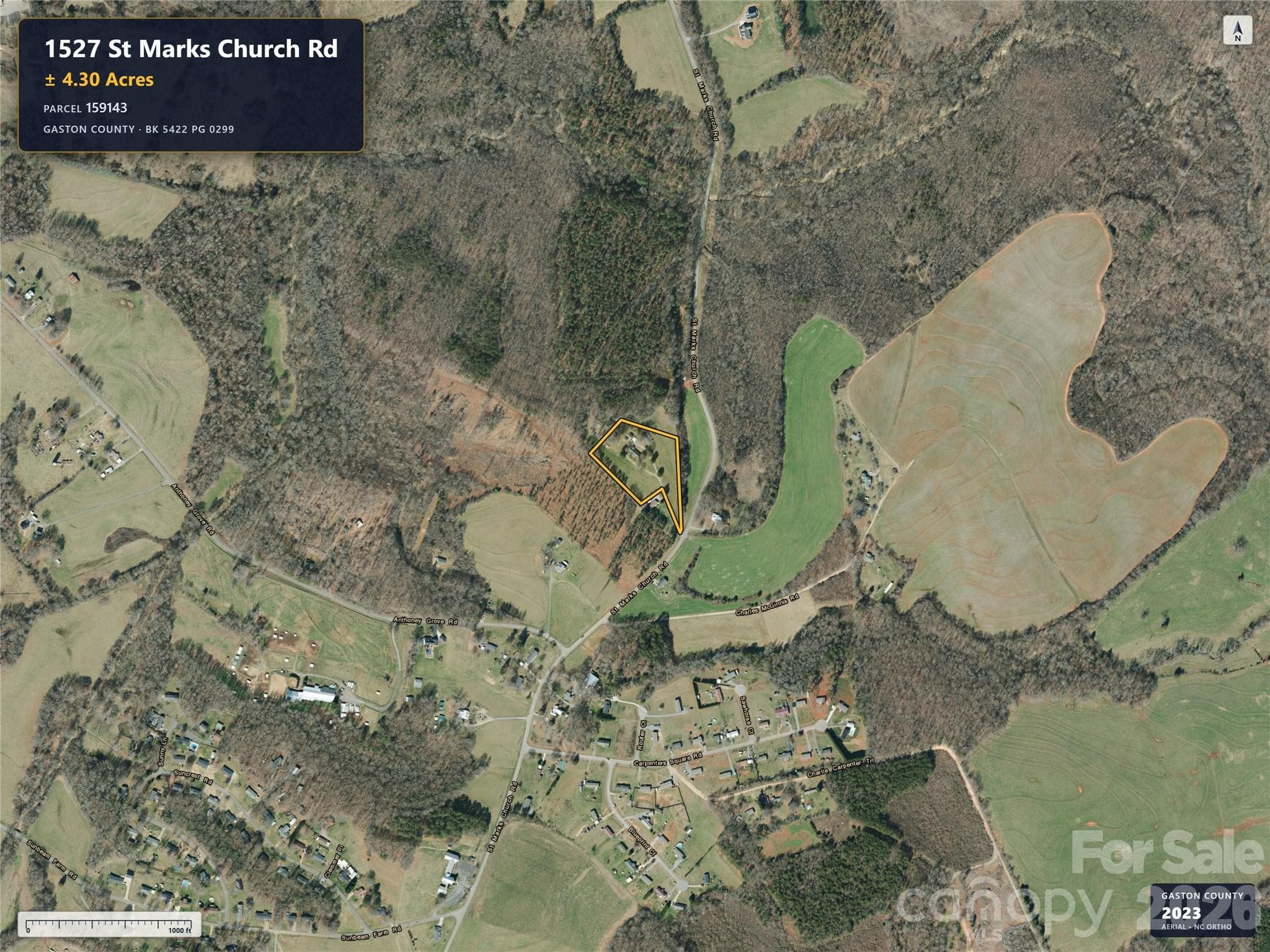Aerial imagery predates removal of the previous home. - 1527 St Marks Church Road, Crouse