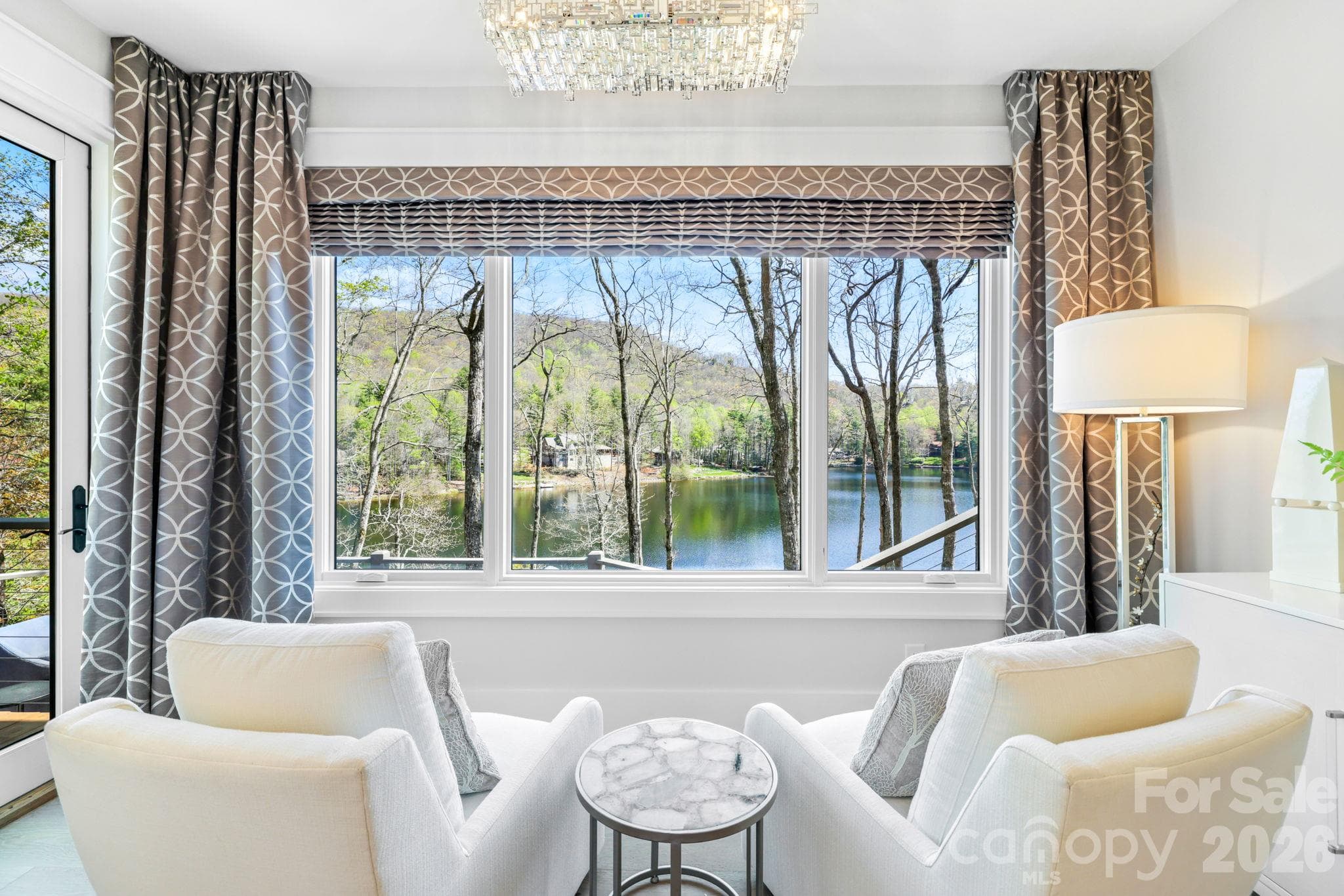Primary Suite Sitting Area with calming water views - 95 Cardinal Trace, Lake Toxaway