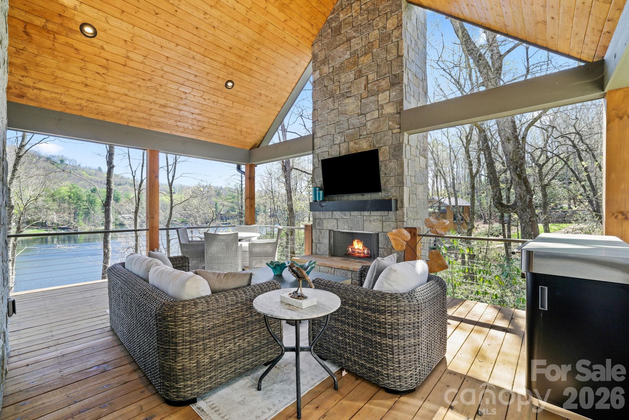 Main level oversized covered Porch with grilling station and wood burning or gas fireplace - 95 Cardinal Trace, Lake Toxaway