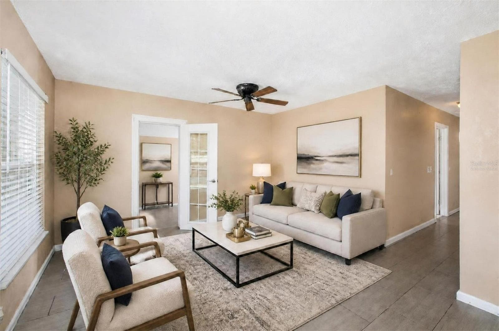Living room virtually staged - 4403 GANDY CIR, TAMPA