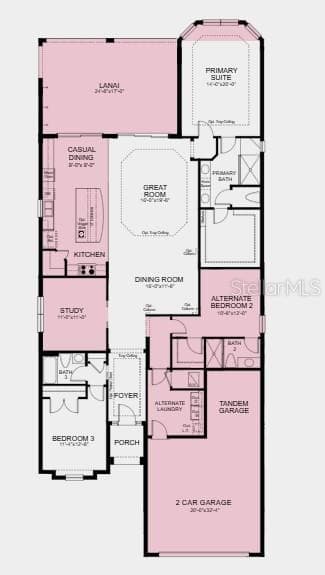 Floor Plan ~ Additional Highlights Include: tray ceiling package, 10' ceilings, double pocket doors at study, extended lanai, tandem garage, and impact windows - 14931 CONTENTA LOOP, LAKEWOOD RANCH