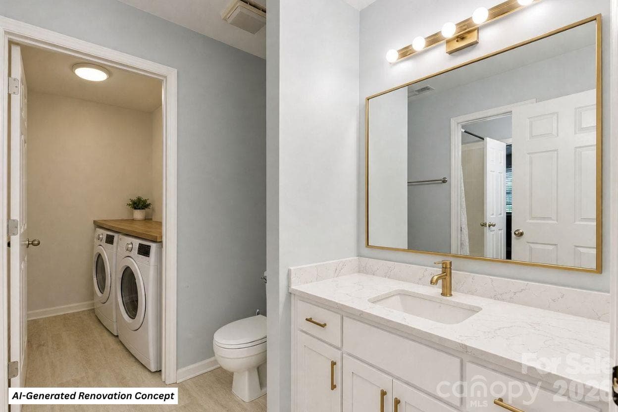 Bathroom & In-Unit Laundry (AI-Generated Concept) - 766 Marsh Road, Charlotte