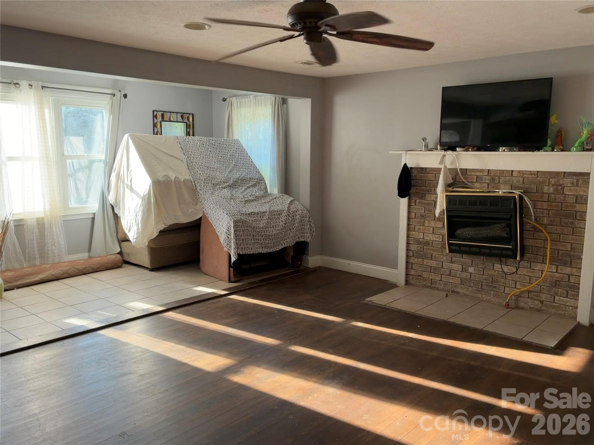 Living Room with Chimney. - 203 Regan Street, East Flat Rock